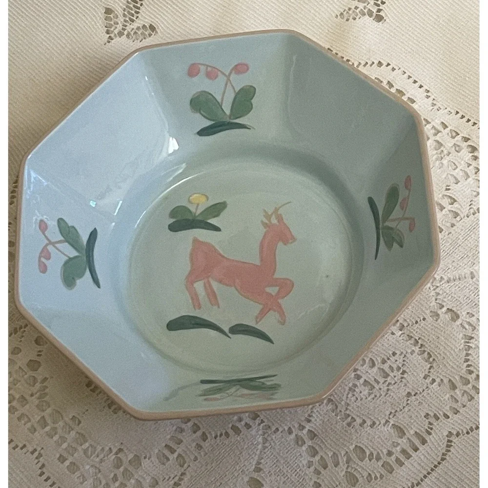 1940/50s Vally Werner Bowl Warrior California Handmade Whimsical Pink Buck Deer